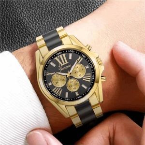 GOLD BLACK STAINLESS STEEL MEN'S CHRONOGRAPH QUARTZ WATCH